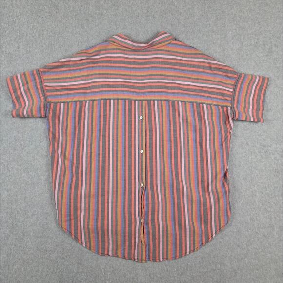 Madewell Top Womens Size Small Courier Button-Back Shirt Rainbow Stripe V Neck - Picture 7 of 15